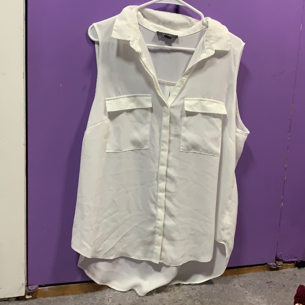 White sleeveless button up shirt